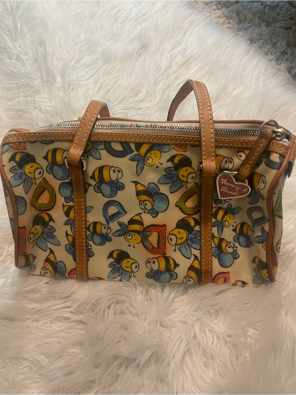 Dooney & Bourke Y2K Bumble Bee Print Barrel Bag Rare Whimsical Shoulder Purse